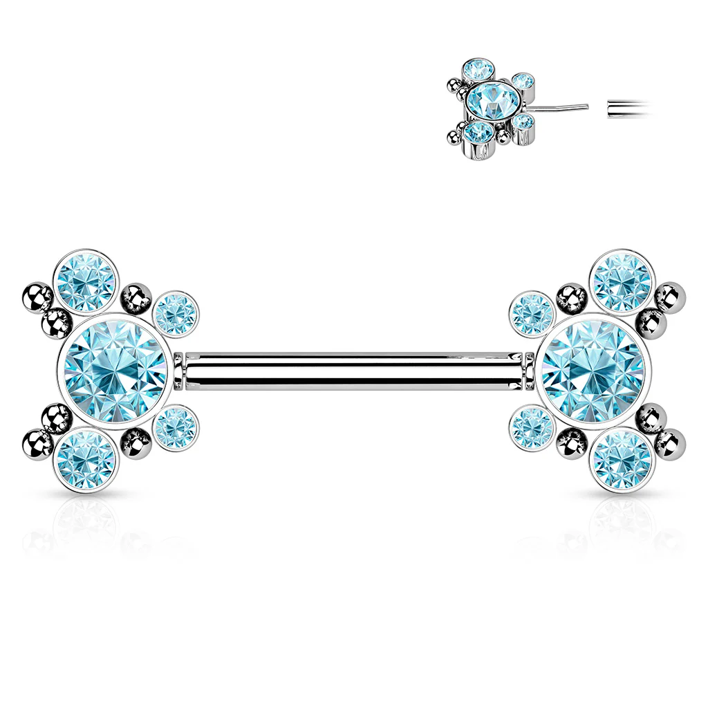 Pair 5 CZ Butterfly Ball Cluster Threadless Push in Nipple Barbells - Image 4