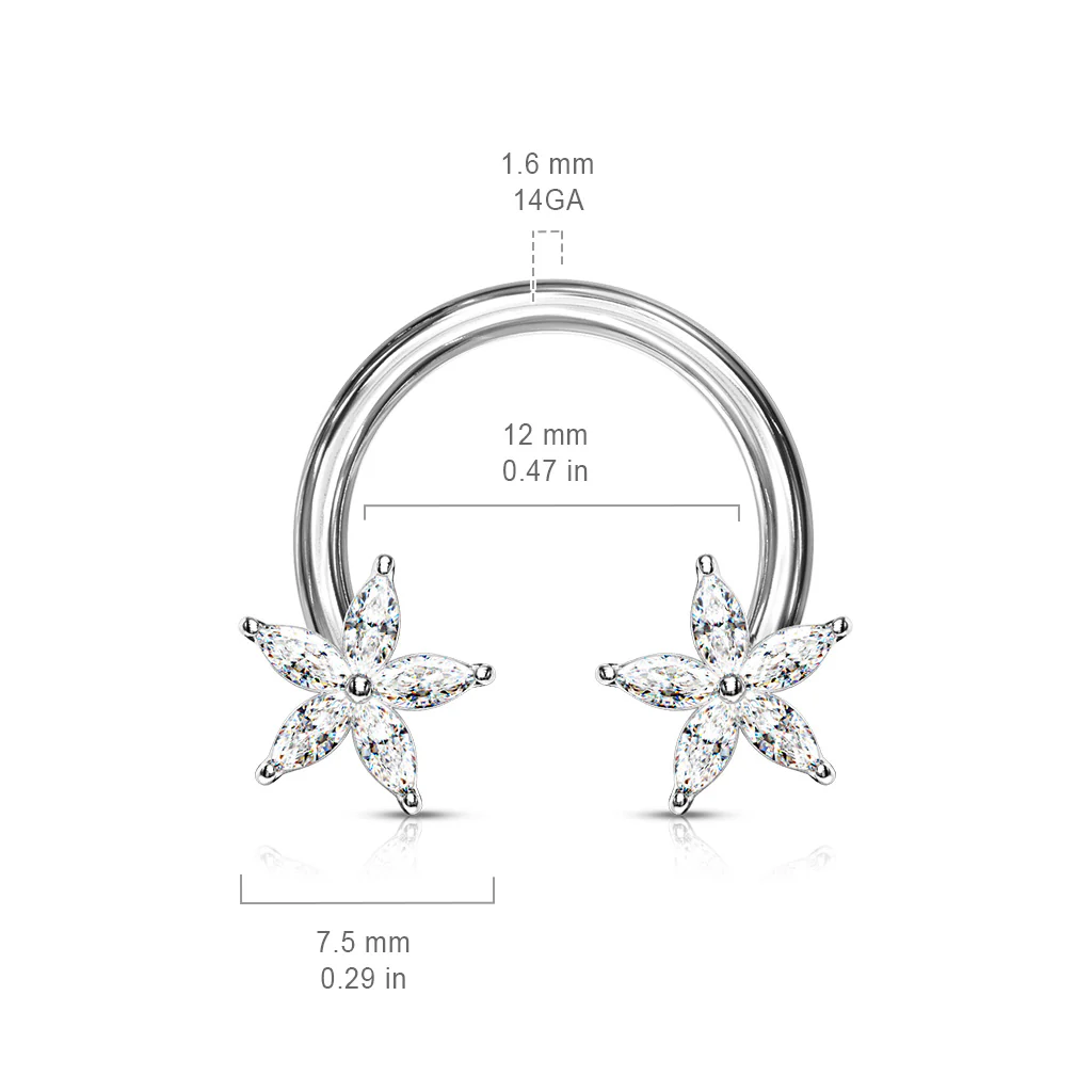 1 Pc CZ Flower Ends Circular Horseshoe For Nipple Ring Septum And More - Image 2