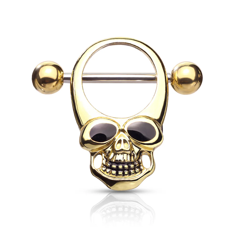 Skull With Enamel Eye Surgical Steel Nipple Shield Rings - Image 3