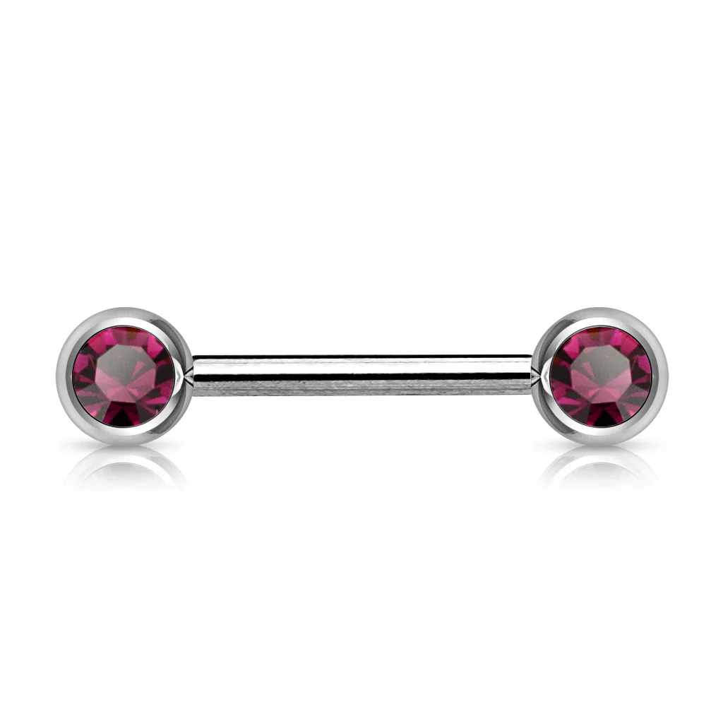 Pair Double Front Facing 6 mm Gem Set 316L Surgical Steel Barbells Nipple Bar - Image 11