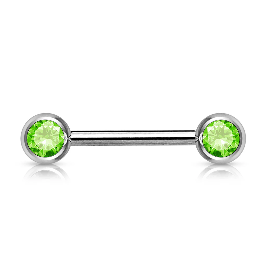 Pair Double Front Facing 6 mm Gem Set 316L Surgical Steel Barbells Nipple Bar - Image 7