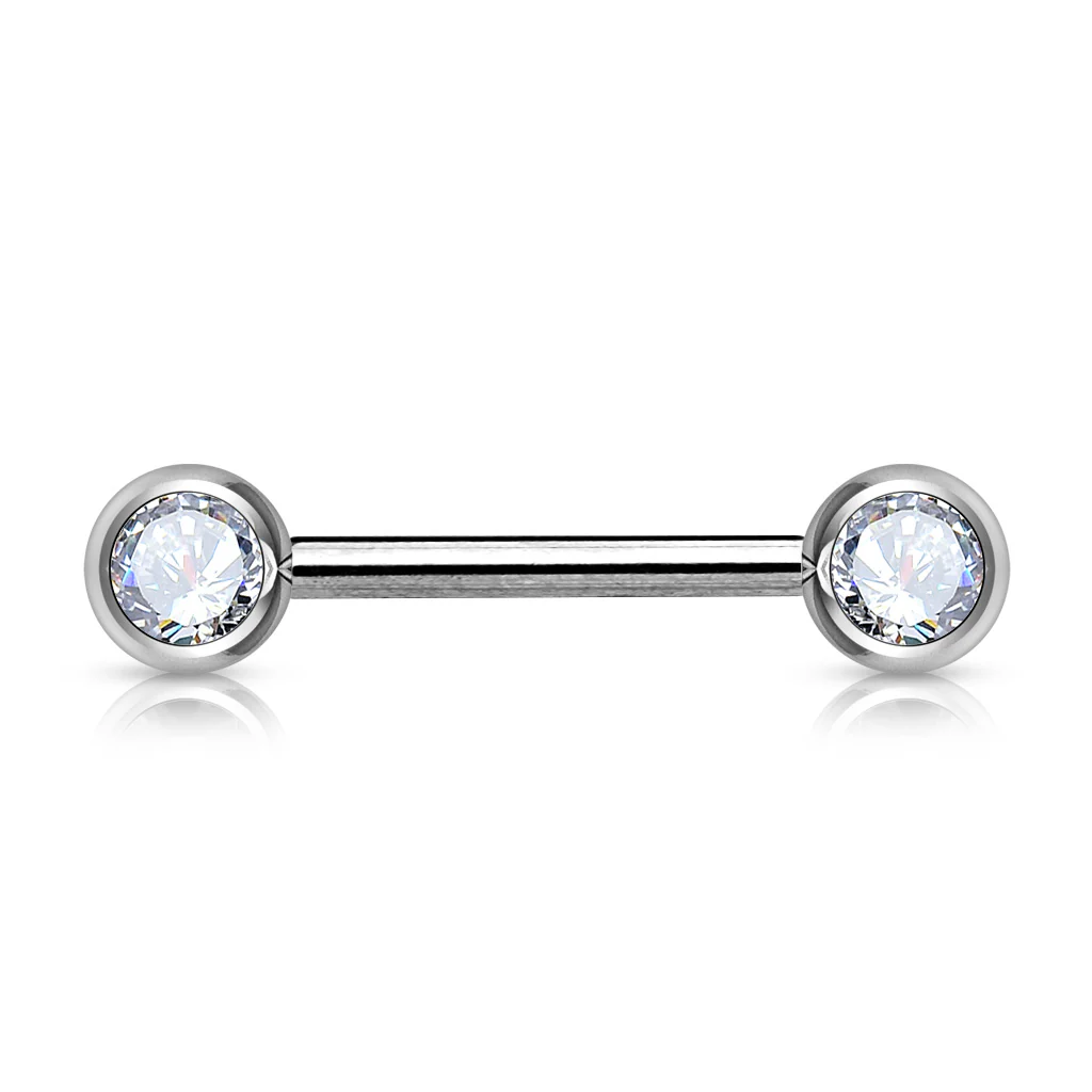 Pair Double Front Facing 6 mm Gem Set 316L Surgical Steel Barbells Nipple Bar - Image 8