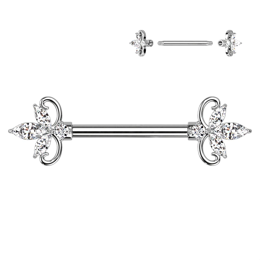 Pair Double Heart Marquise CZ Nipple Barbell - Image 5