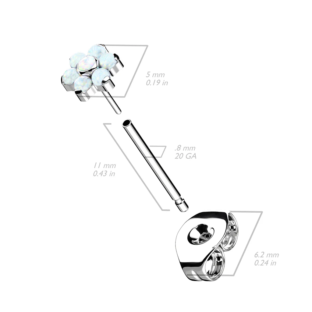 1 Pc Implant Titanium Threadless Earring Stud With Opal Flower Top - Image 3