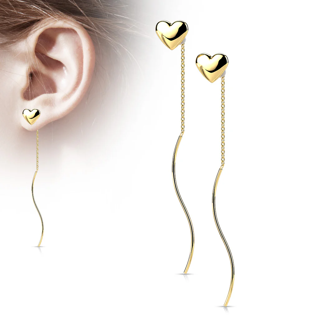 Pair Heart Threader Wave Dangle Earring - Image 2