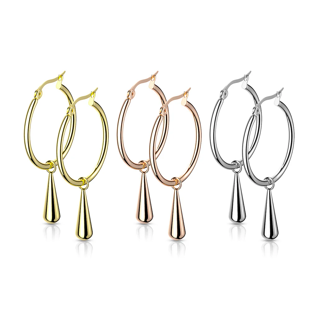 Pair Hoop Earrings With Teardrop Dangle - Image 3