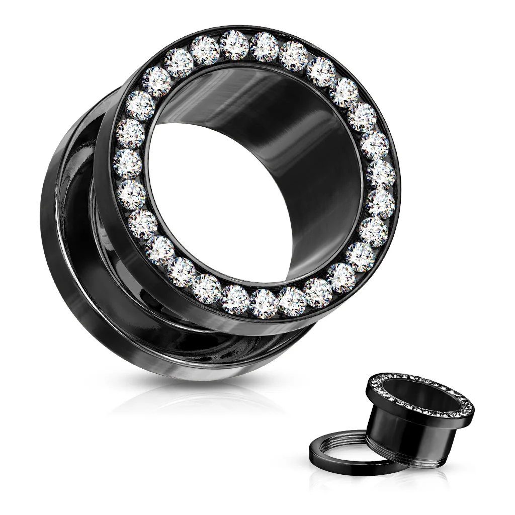 Pair Of 14K Gold Plated Multi CZ Rim Ear Plug Screw Fit Flesh Tunnel - Image 6