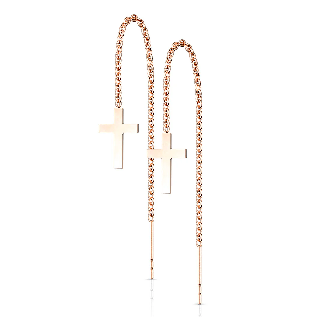 Pair of 316L Stainless Steel Earrings Chain Linked Cross and Post - Image 5