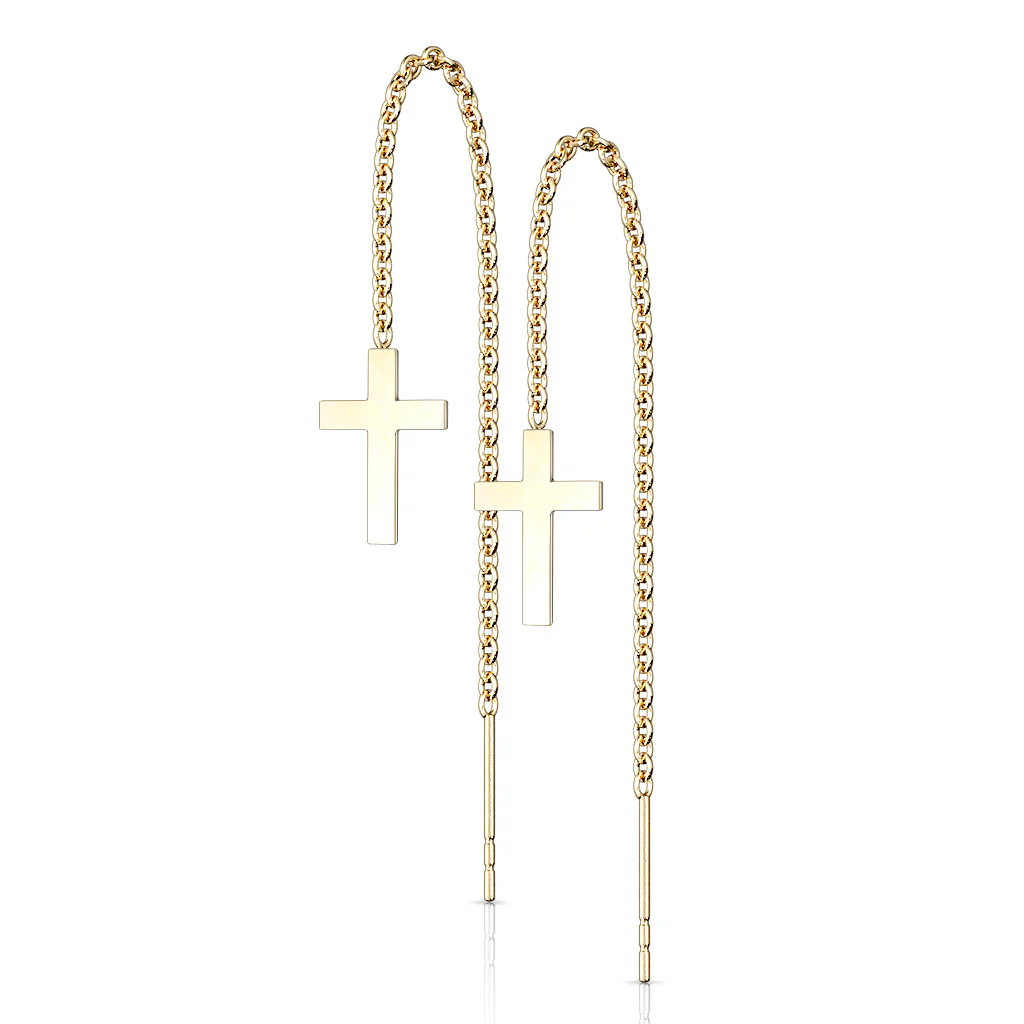 Pair of 316L Stainless Steel Earrings Chain Linked Cross and Post - Image 7