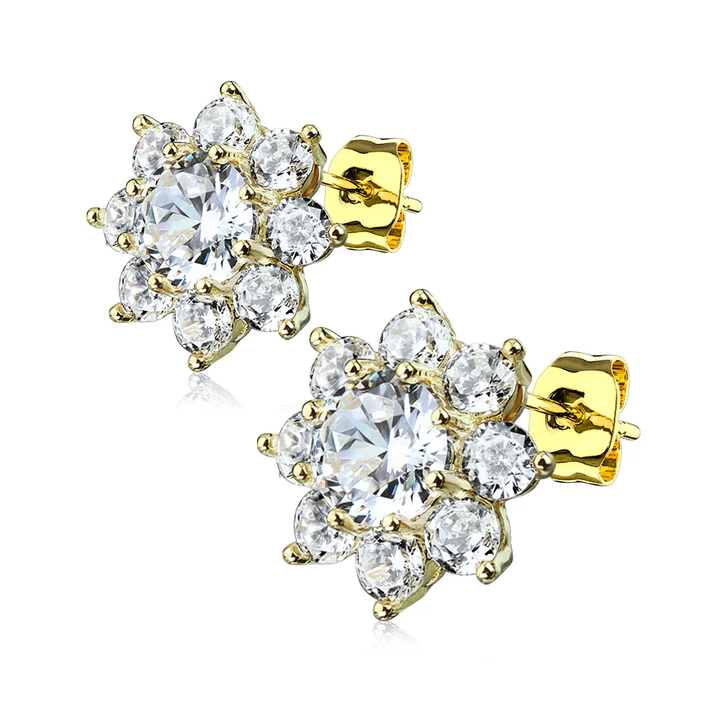Pair of Round CZ Flower Surgical Steel Post Earring Studs - Image 3