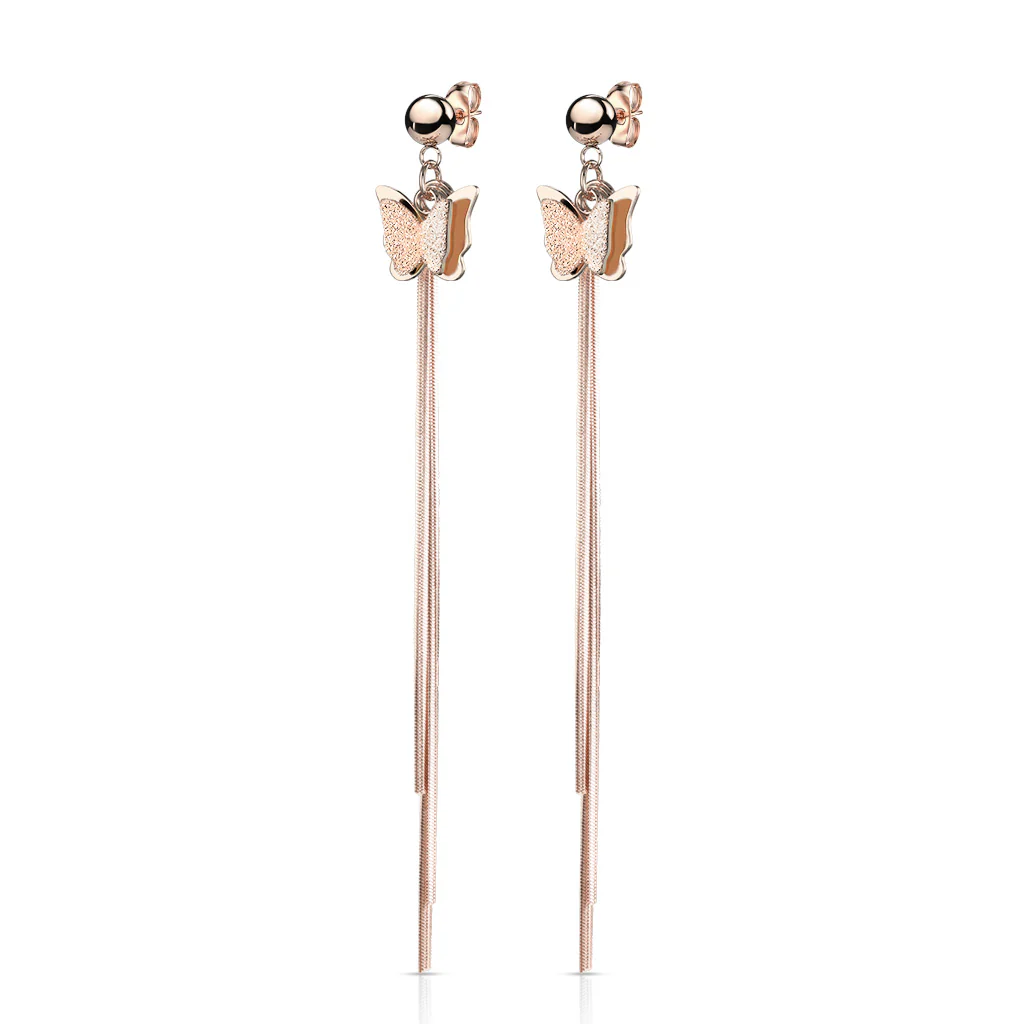 Pair Of Gold 2 Tone 3D Butterfly And Chain Dangle Studs Earring - Image 4