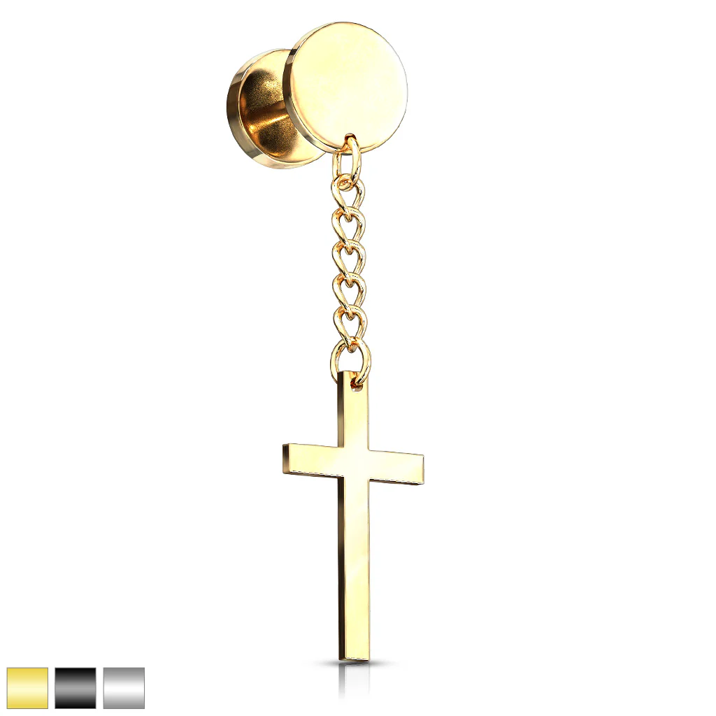 1 Pc Cross on Chain Dangle 16 Gauge 316L Surgical Steel Fake Plugs - Image 4