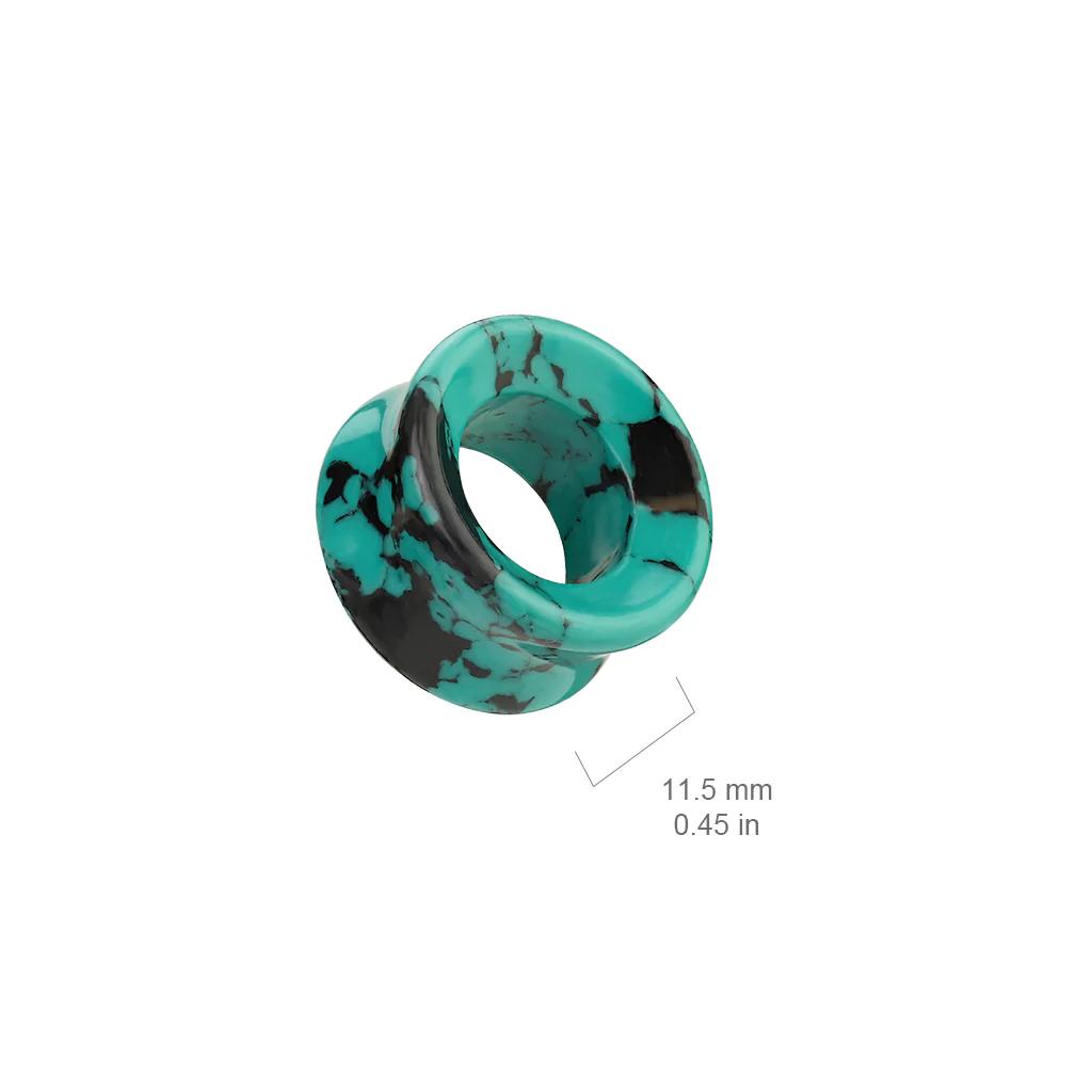 Pair Teal Black Turquoise Double Flare Stone Tunnel - Image 2
