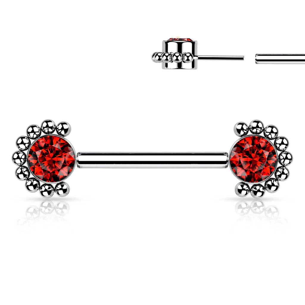 Pair Titanium Threadless Push in Nipple Barbell with Opal & CZ Ball - Image 4
