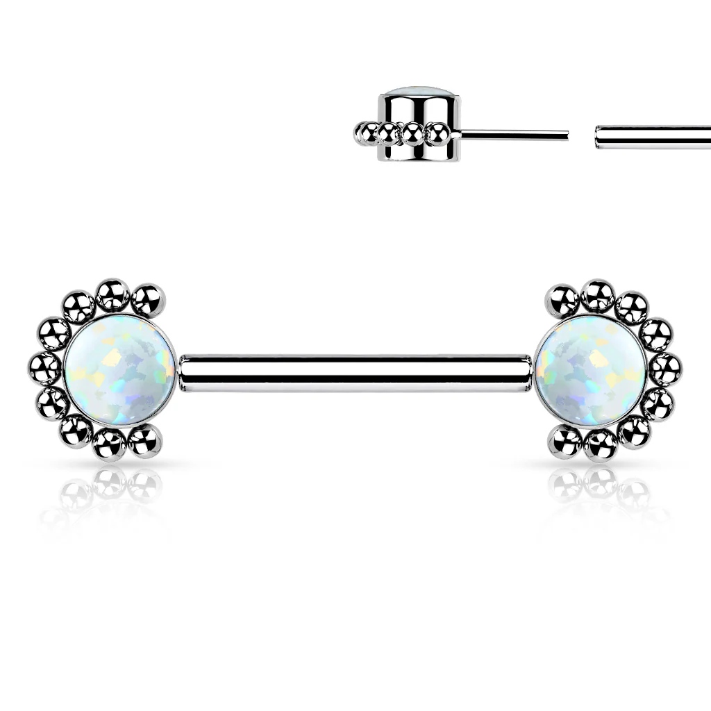 Pair Titanium Threadless Push in Nipple Barbell with Opal & CZ Ball - Image 7