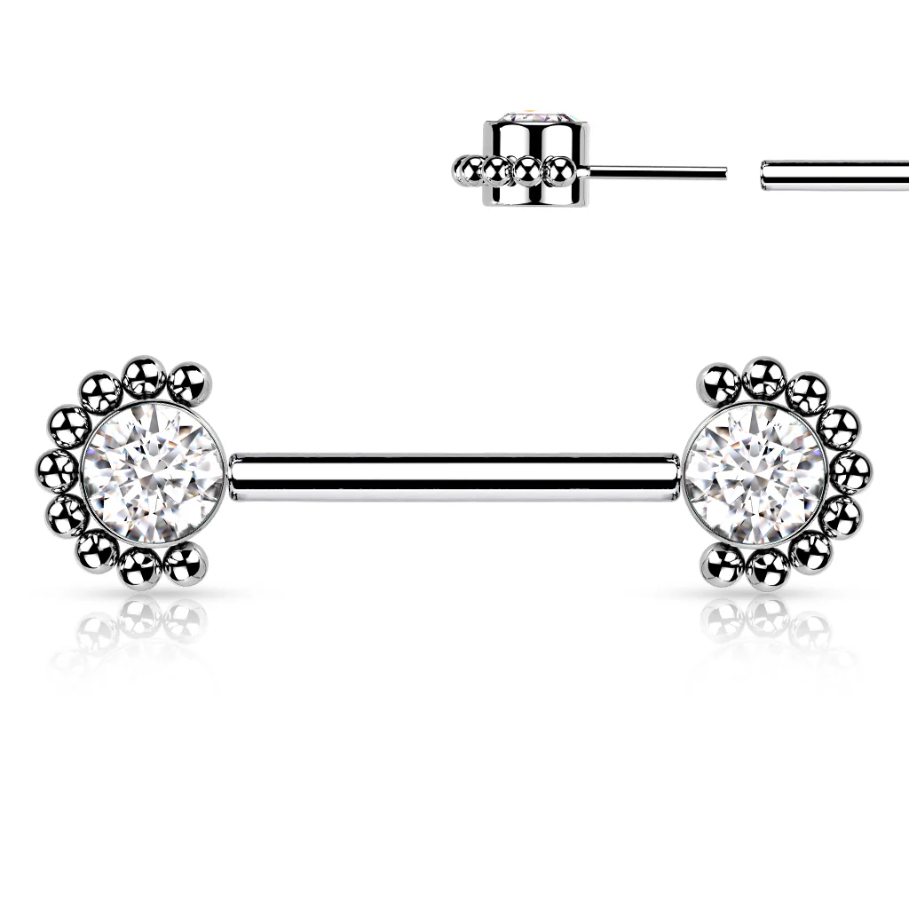 Pair Titanium Threadless Push in Nipple Barbell with Opal & CZ Ball - Image 9