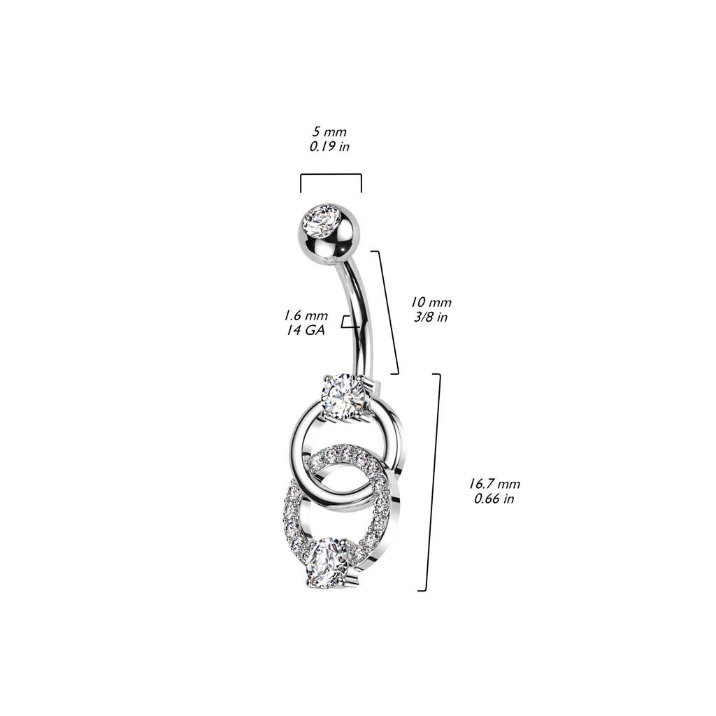Paved CZ on Double Ring & CZ Belly Button Ring - Image 2