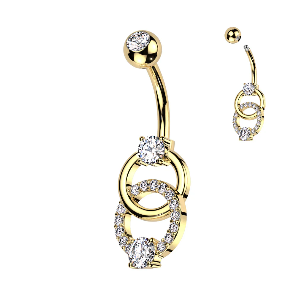 Paved CZ on Double Ring & CZ Belly Button Ring - Image 4
