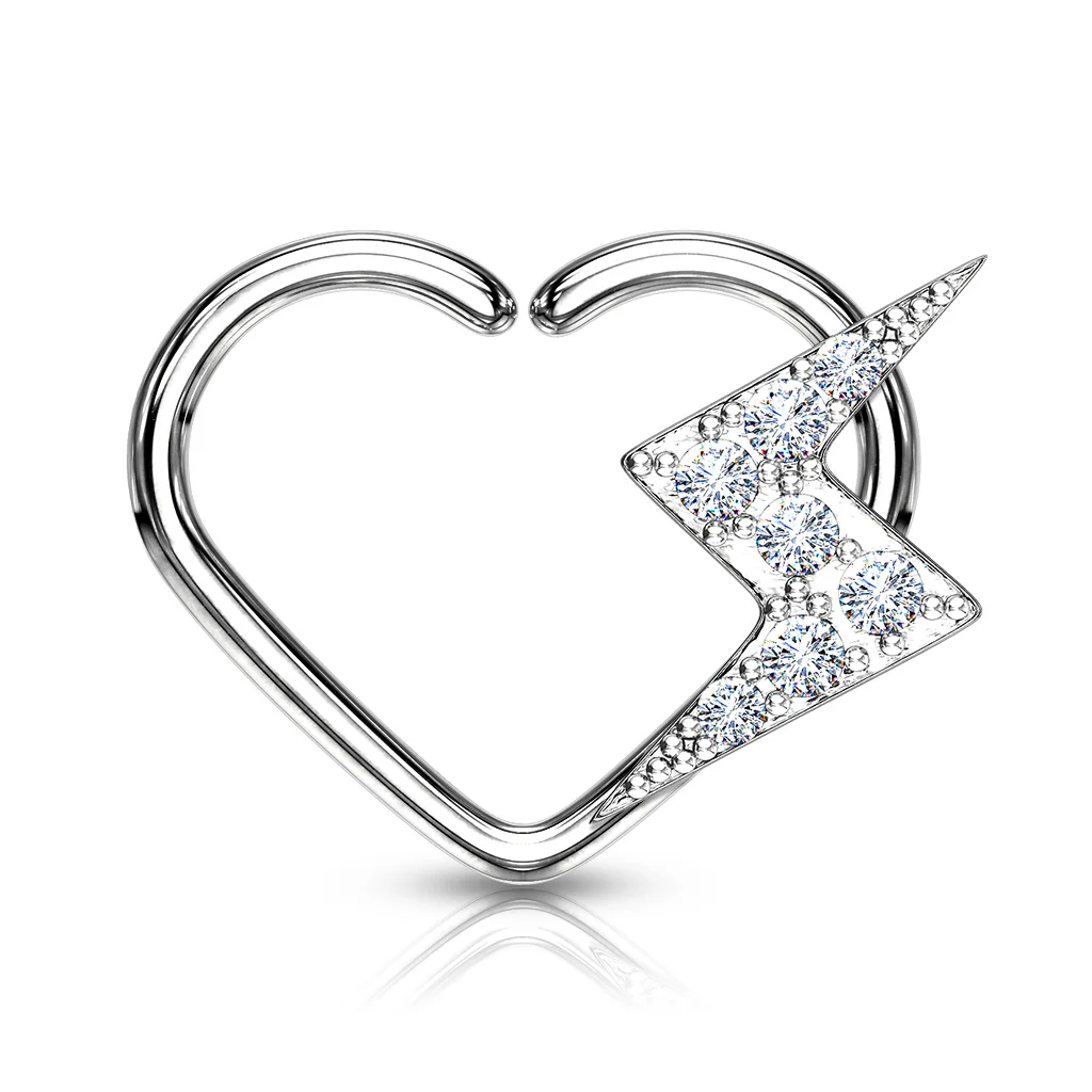 CZ Lightning Volt Heart Shape Ear Cartilage Daith Hoop Helix Tragus Rings - Image 2