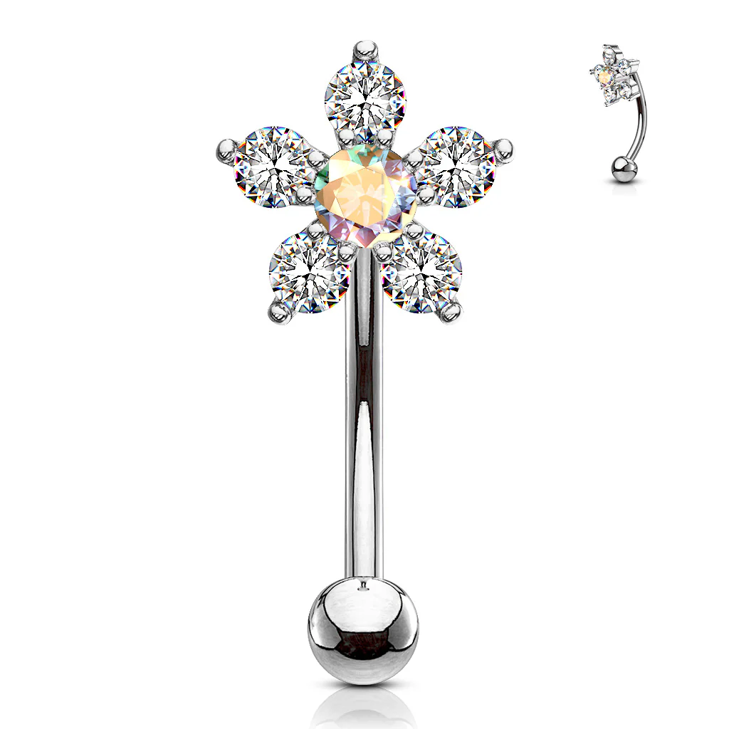 Multi CZ Paved Flower Top Eyebrow Ring Curved Barbells Rook Snug - Image 4