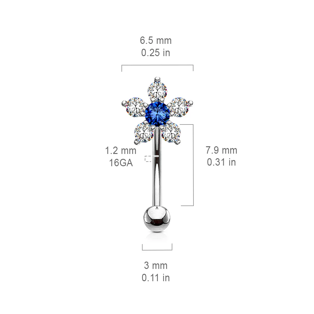 Multi CZ Paved Flower Top Eyebrow Ring Curved Barbells Rook Snug - Image 9
