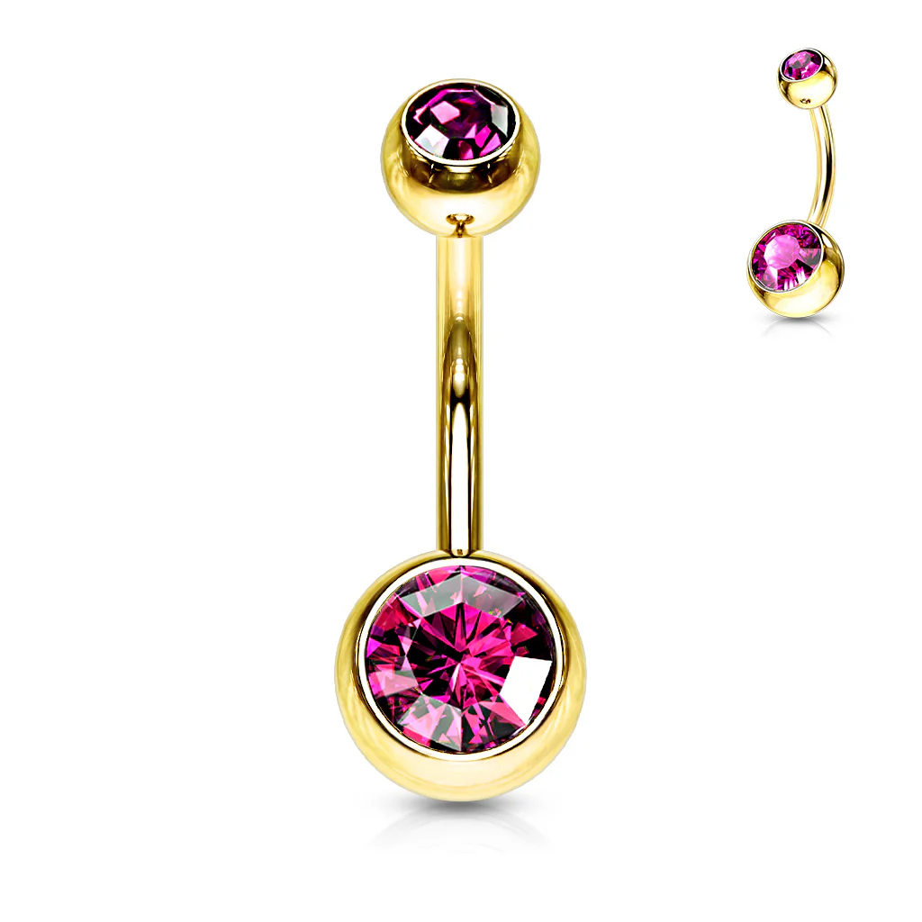 Double Press Fit Gemmed Yellow Gold IP Belly Button Rings - Image 10