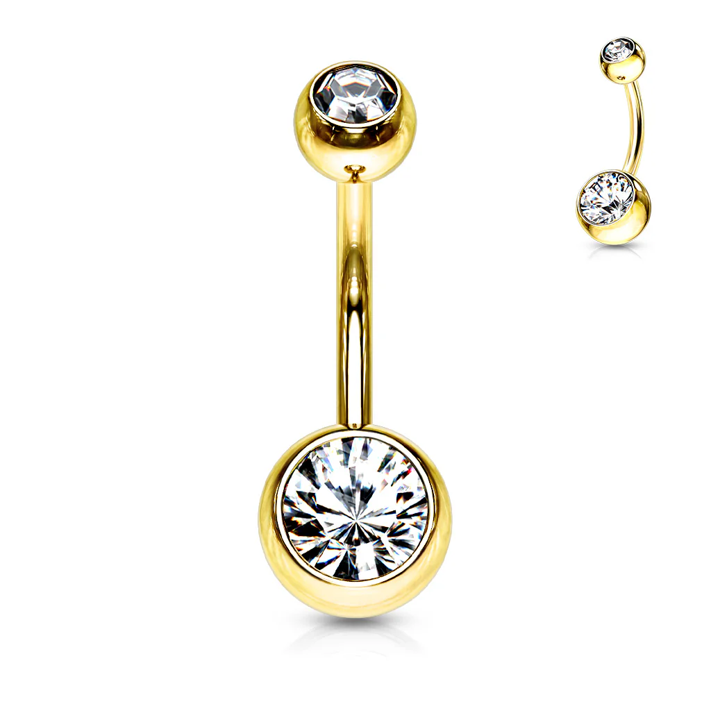 Double Press Fit Gemmed Yellow Gold IP Belly Button Rings - Image 4