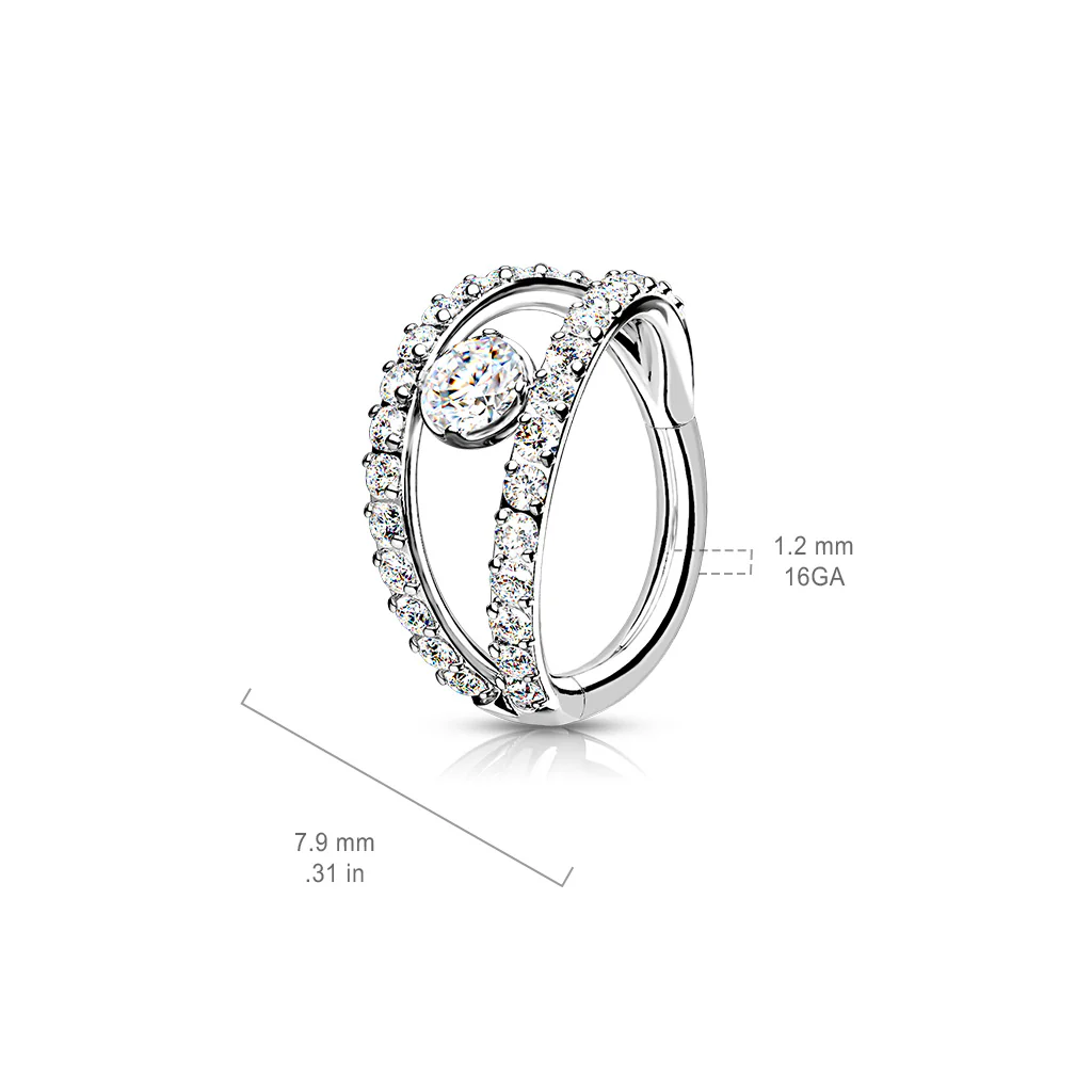 All 316L Surgical Steel Hinged Segment Double layer CZ Hoop Tragus - Image 3