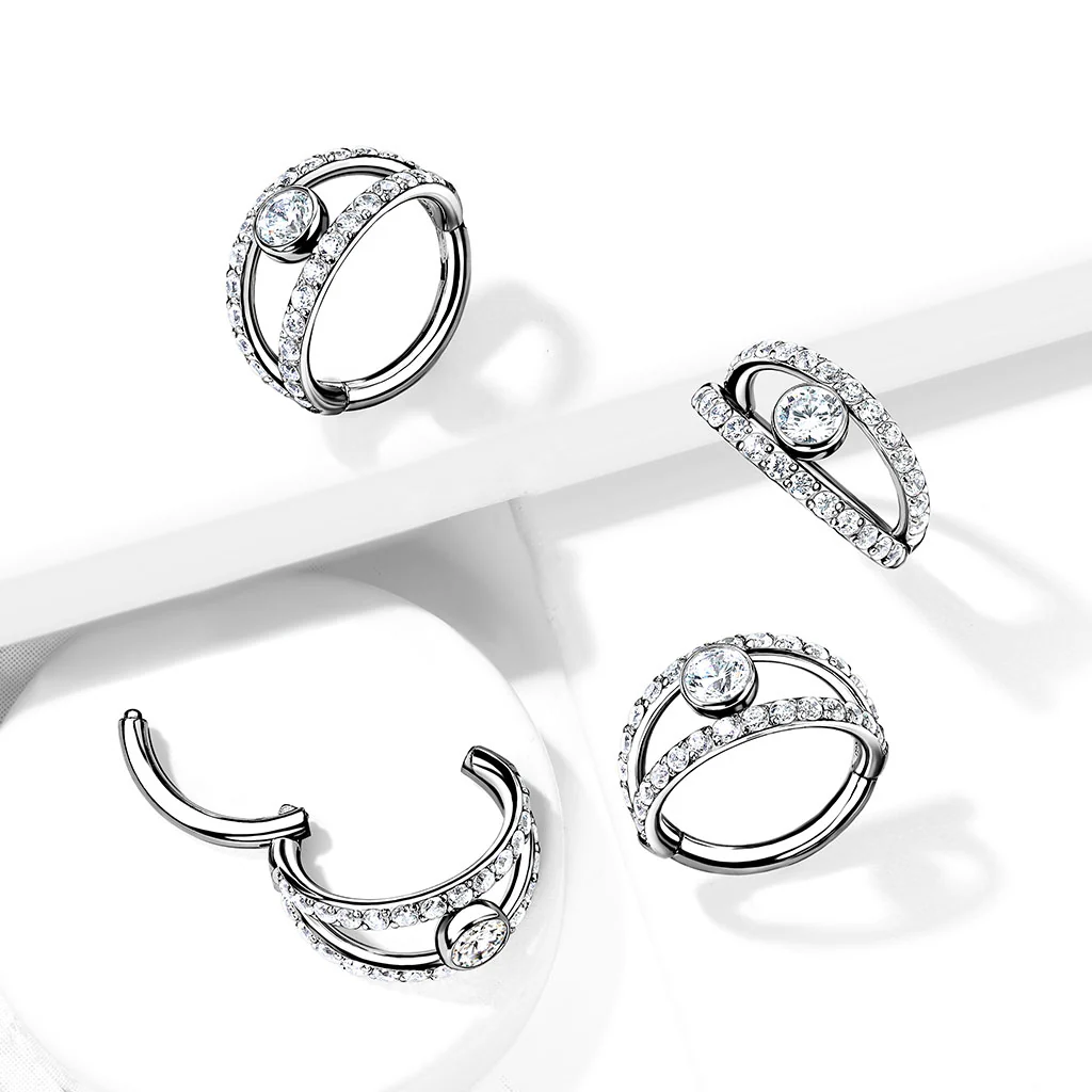 All 316L Surgical Steel Hinged Segment Double layer CZ Hoop Tragus - Image 4