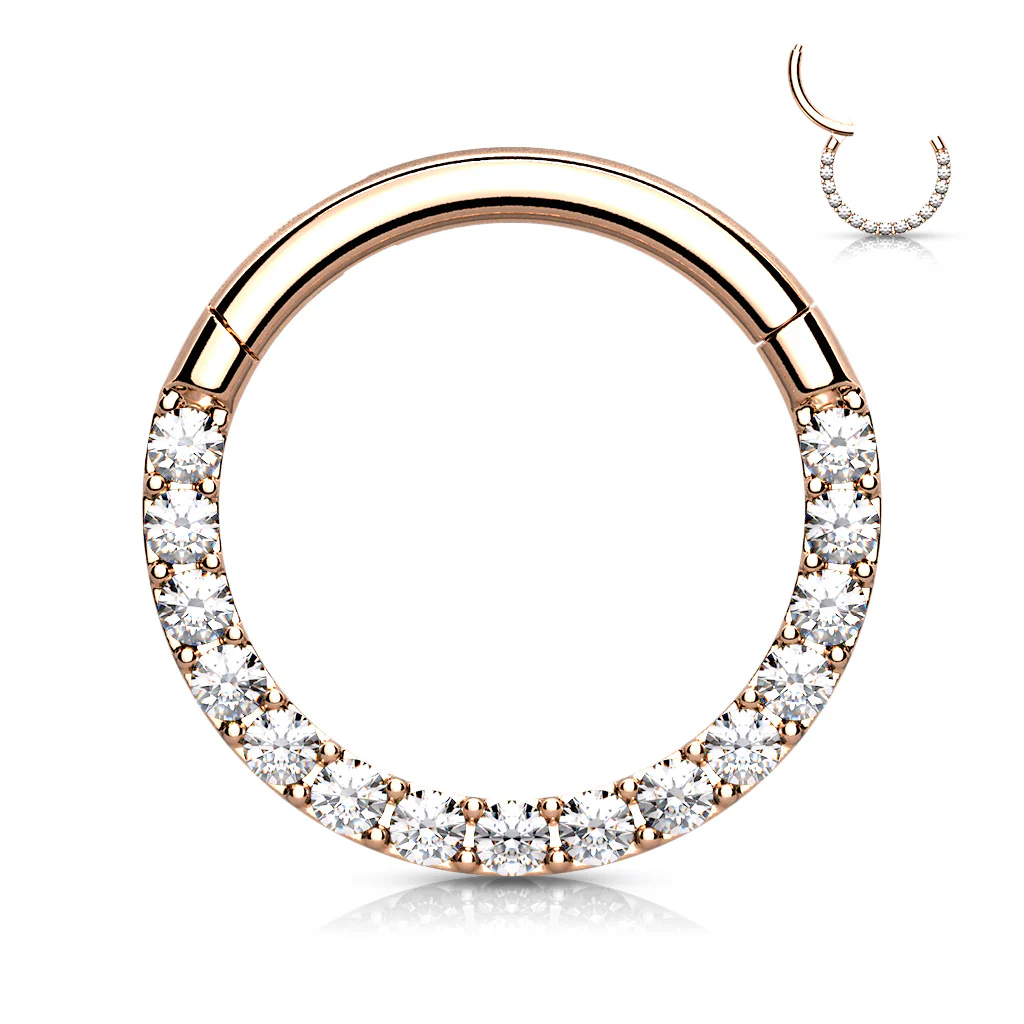 Precision CNC CZ Set Front Facing All Surgical Steel Hinged Segment Hoop Ring - Image 2
