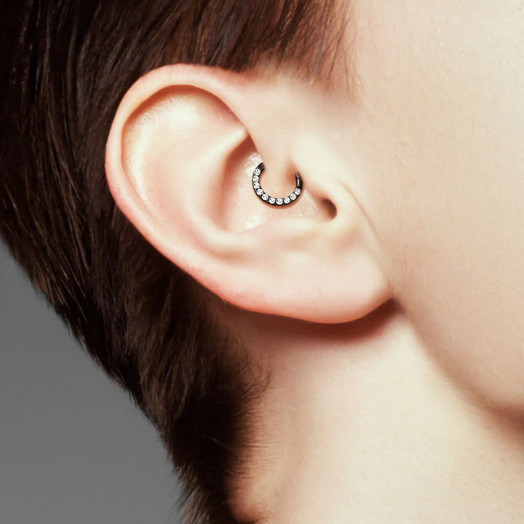 Precision CNC CZ Set Front Facing All Surgical Steel Hinged Segment Hoop Ring - Image 6