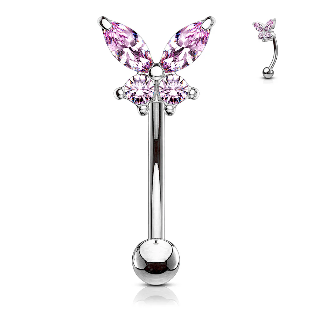 Prong Set CZ  Butterfly Top Eyebrow Ring Curved Barbells Rook Snug - Image 10