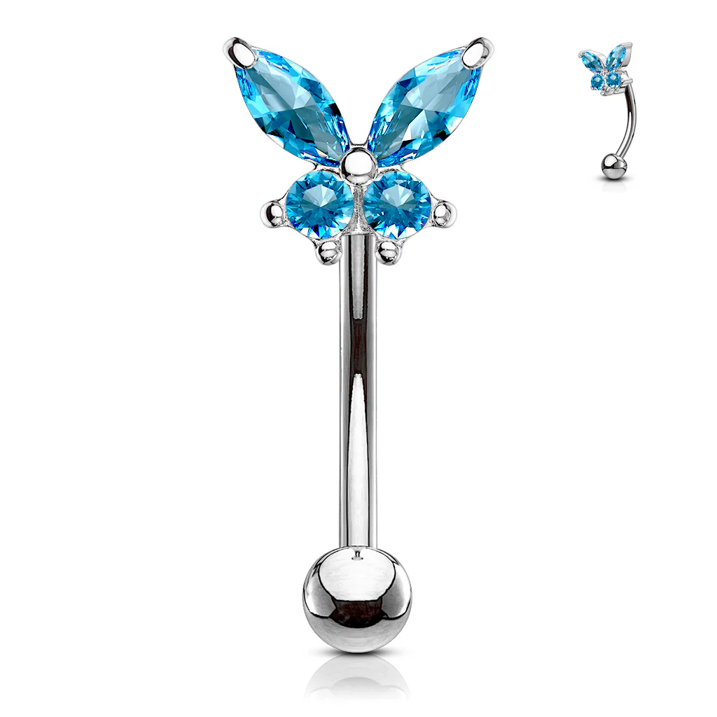 Prong Set CZ  Butterfly Top Eyebrow Ring Curved Barbells Rook Snug - Image 11