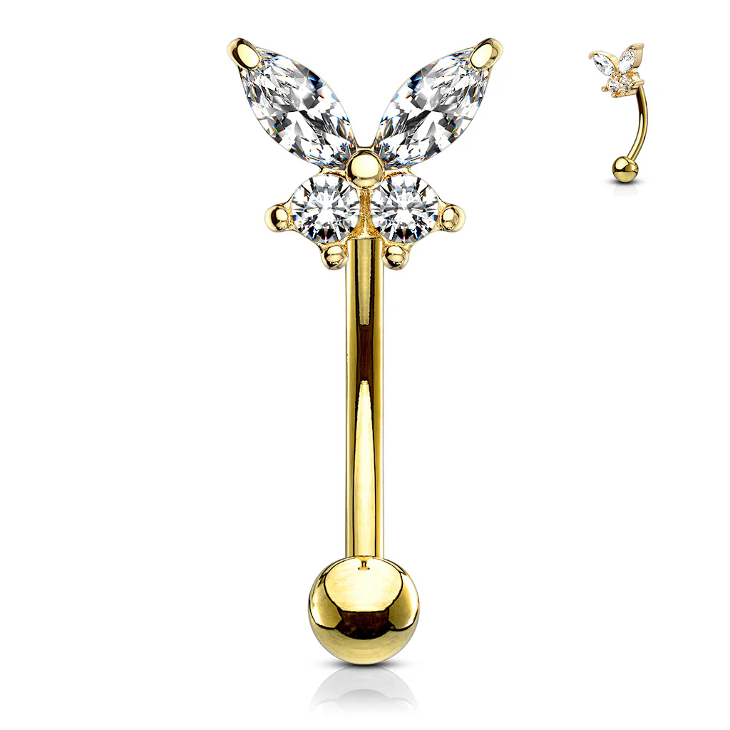 Prong Set CZ  Butterfly Top Eyebrow Ring Curved Barbells Rook Snug - Image 9