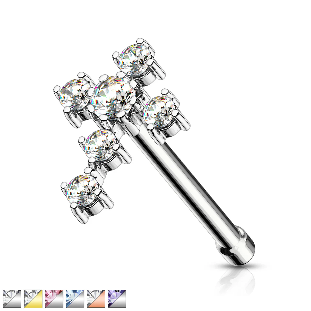CZ Cross 316L Surgical Steel Nose Stud Rings