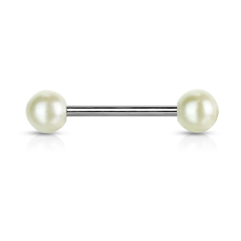Pearl Coated Acrylic Ball Nipple Barbell Tongue Rings - Image 7