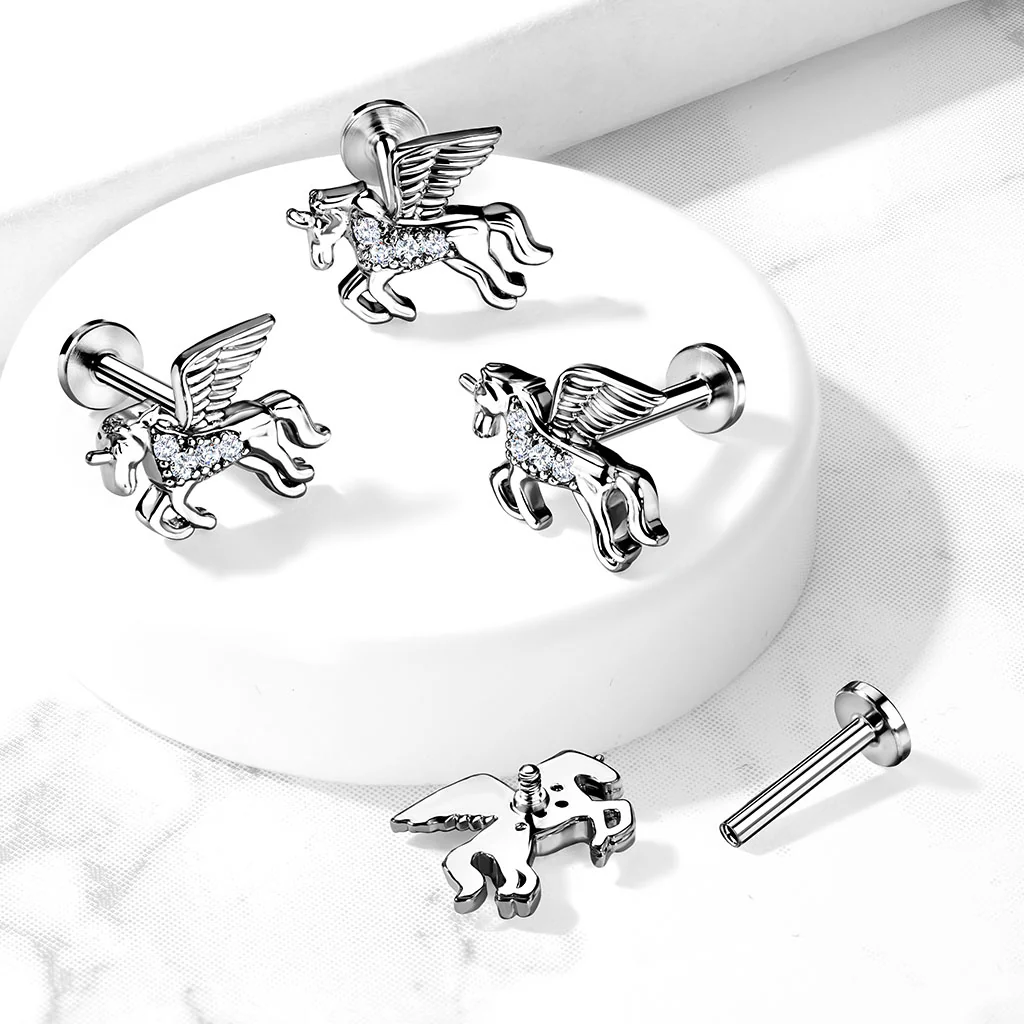 CZ Paved UnicornTop Lip Labret Monroe Ear Cartilage Tragus - Image 4