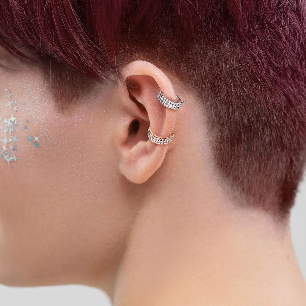 Triple Lined Half Circle Bendable Hoops Ear Cartilage Tragus Helix Earrings - Image 2