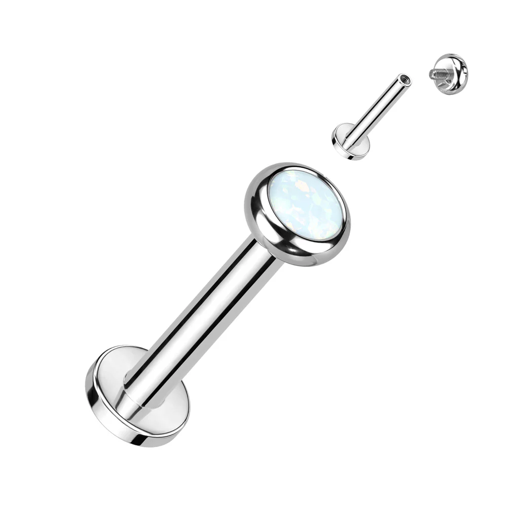 Implant Titanium Crystal & Opal Flat Bezel Top Lip Labret Tragus - Image 4
