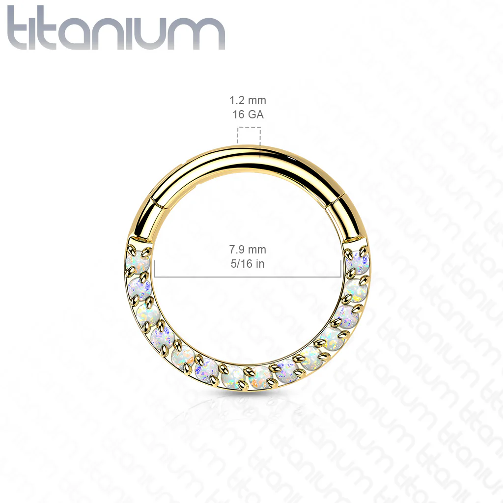 Titanium Hinged Segment Hoop Ring Opal Front For Nose Septum Cartilage - Image 2