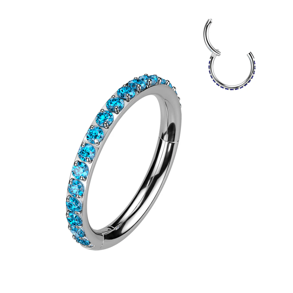 Titanium Hinged Segment Hoop Ring Color CZ For Nose Septum Cartilage - Image 3