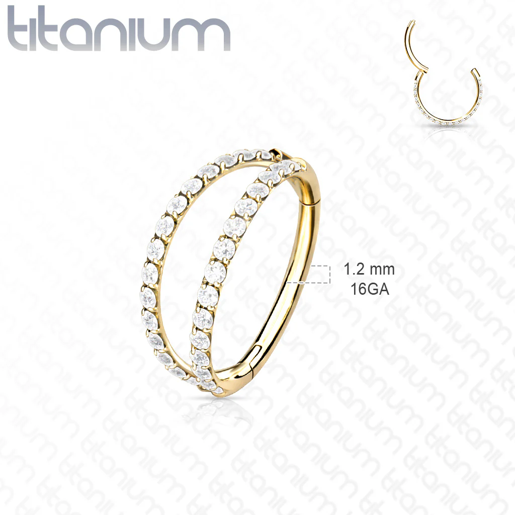 Titanium Hinged Segment Ring CZ Double Hoop For Nose Septum Cartilage - Image 3