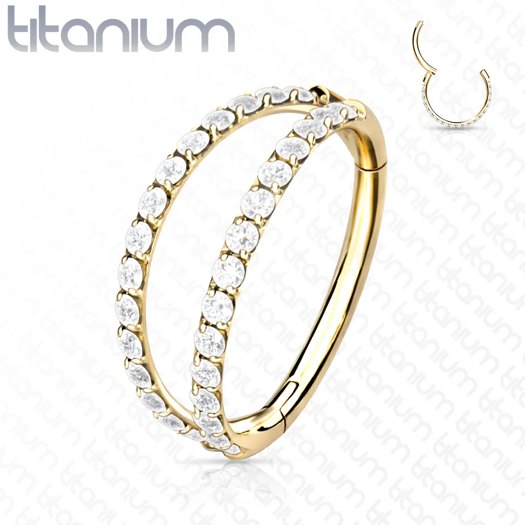 Titanium Hinged Segment Ring CZ Double Hoop For Nose Septum Cartilage - Image 4