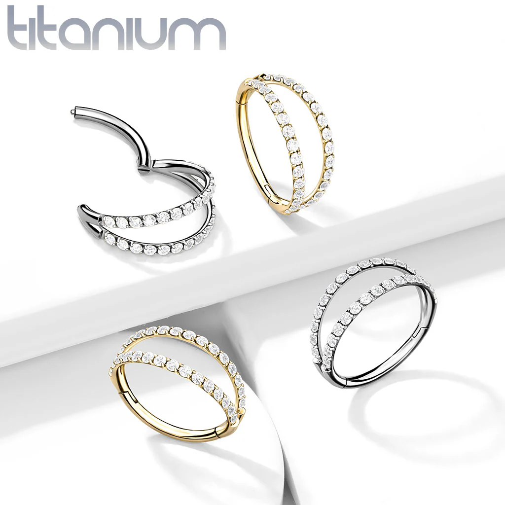 Titanium Hinged Segment Ring CZ Double Hoop For Nose Septum Cartilage - Image 5