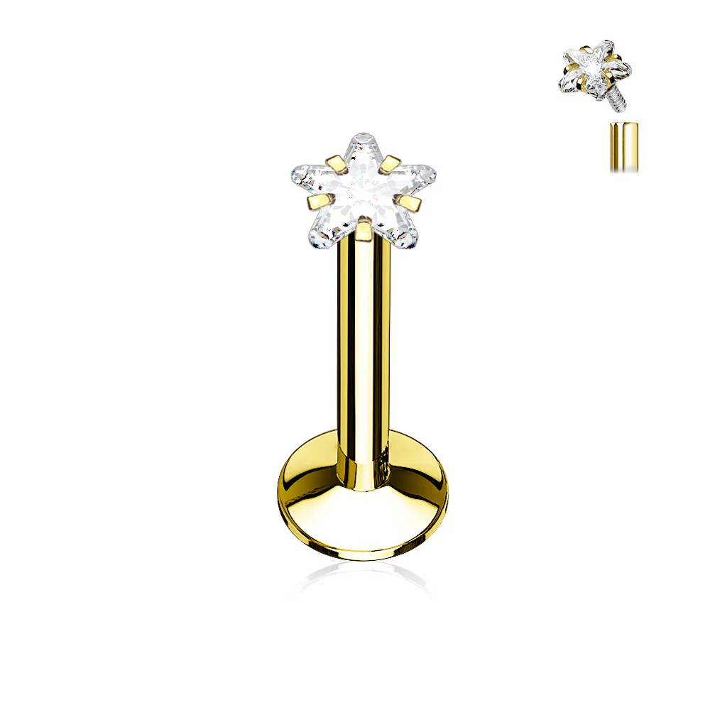 3 mm Star CZ Prong Set Gold Black Labret Monroe Daith Tragus Helix Stud - Image 2