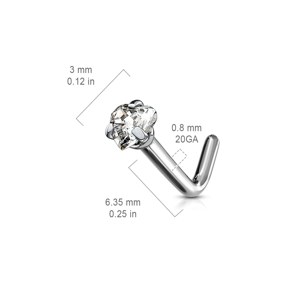 Prong Set Heart Shape CZ Solid Titanium L Blend Nose Stud Ring - Image 4