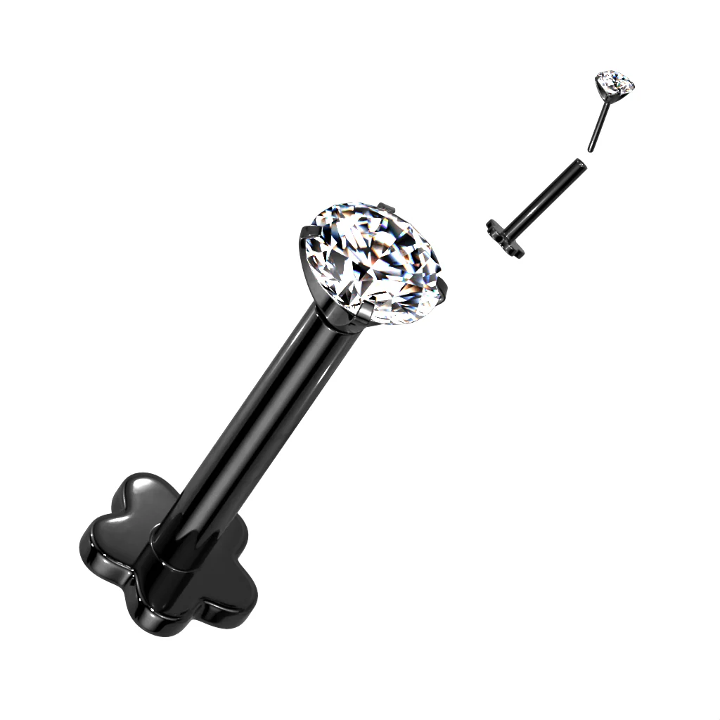 Threadless Push-In Labret Flower Base Stud with Prong CZ - Image 6