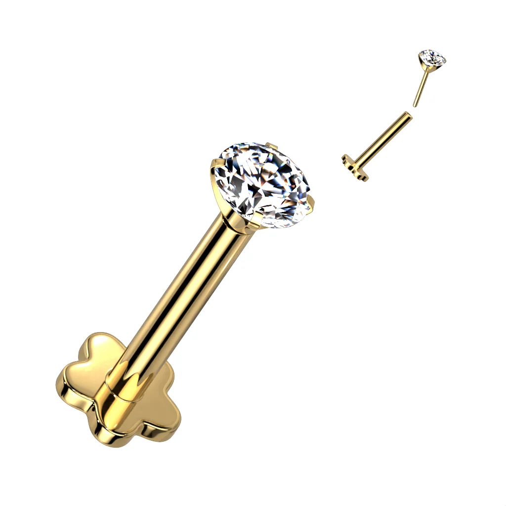Implant Titanium Threadless Push-In Prong CZ Labret Flower Base Stud - Image 8
