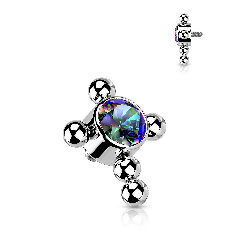 Titanium Bezel CZ Beaded Ball Cross Top For Lip Eyebrow Dermal - Image 4