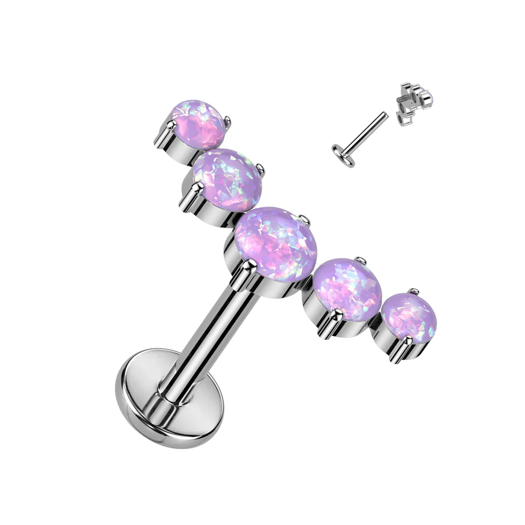 Titanium 5 Opal Curved Top Labret Ear Cartilage Tragus - Image 3